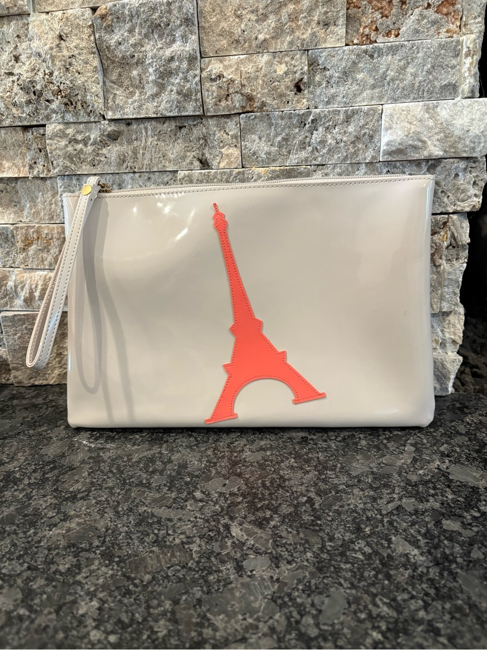 Lolo Glossy Patent New Wristlet with Eiffel Tower Graphic